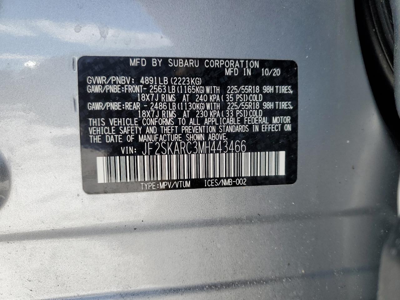 Lot #3305301373 2021 SUBARU FORESTER S