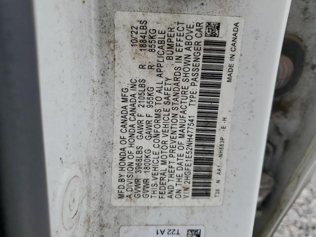 2022 HONDA CIVIC SI 2HGFE1E52NH477541
