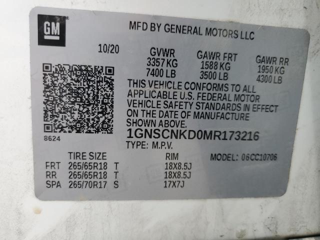2021 CHEVROLET TAHOE C150 1GNSCNKD0MR173216