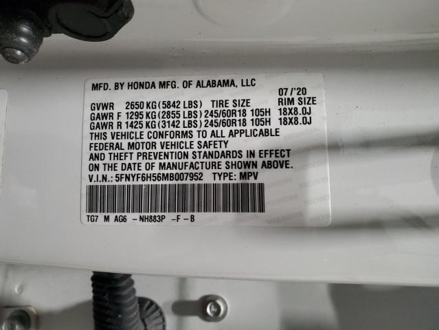 2021 HONDA PILOT EXL - 5FNYF6H56MB007952