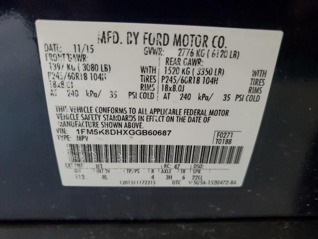 2016 FORD EXPLORER X - 1FM5K8DHXGGB60687