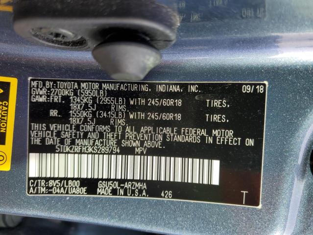 2019 TOYOTA HIGHLANDER - 5TDKZRFH3KS289794