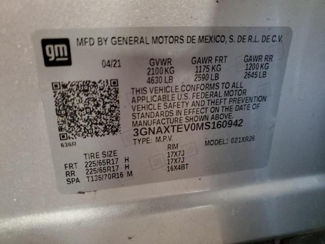 2021 CHEVROLET EQUINOX LT 3GNAXTEV0MS160942