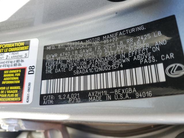 2022 LEXUS ES 300H BA 58ADA1C12NU021574