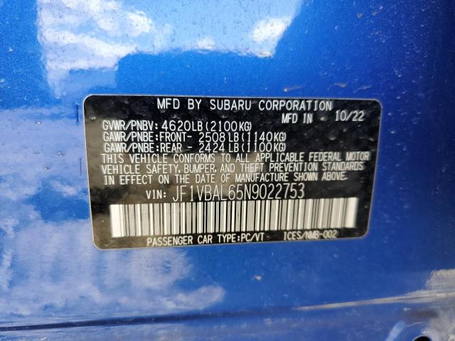 2022 SUBARU WRX LIMITE - JF1VBAL65N9022753