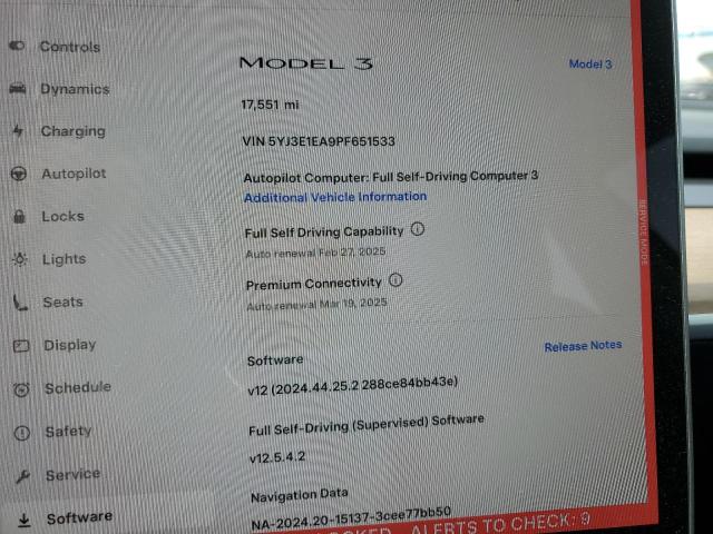 2023 TESLA MODEL 3 5YJ3E1EA9PF651533