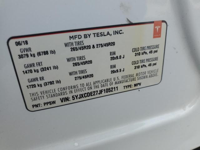2018 TESLA MODEL X 5YJXCDE27JF105211