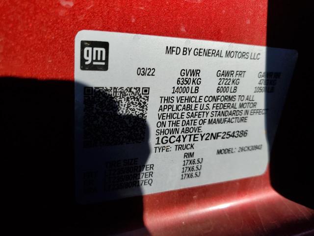 2022 CHEVROLET SILVERADO - 1GC4YTEY2NF254386