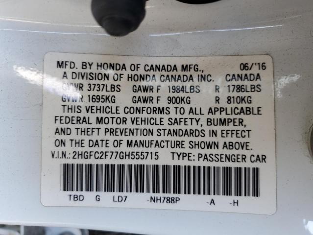 2016 HONDA CIVIC 2HGFC2F77GH555715