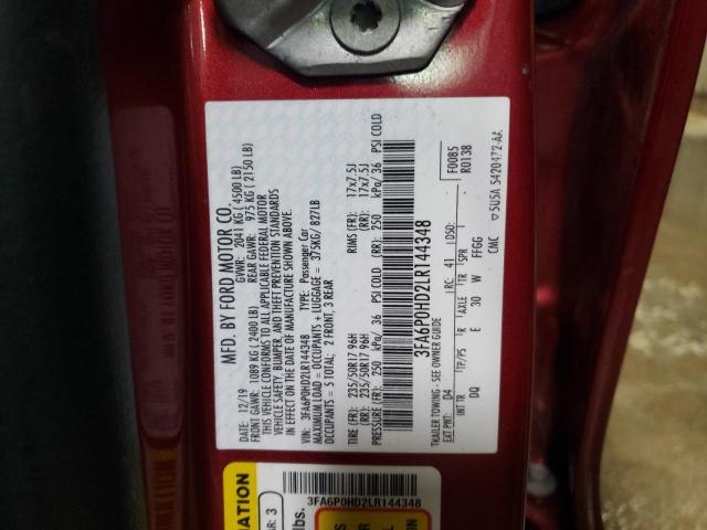 2020 FORD FUSION SE 3FA6P0HD2LR144348