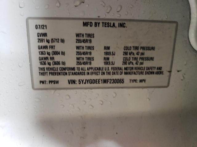 2021 TESLA MODEL Y - 5YJYGDEE1MF230065