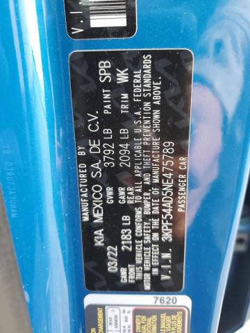 2022 KIA FORTE GT L - 3KPF54AD5NE475789