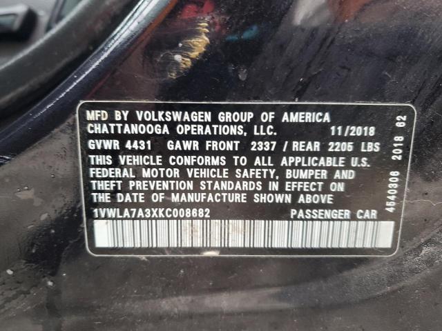 2019 VOLKSWAGEN PASSAT WOL 1VWLA7A3XKC008682