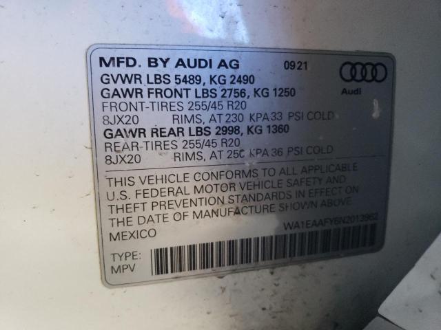 2022 AUDI Q5 PREMIUM - WA1EAAFY6N2013962