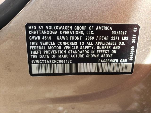 2017 VOLKSWAGEN PASSAT SEL - 1VWCT7A3XHC064172