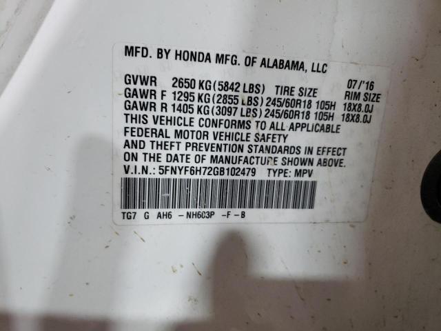 2016 HONDA PILOT EXLN - 5FNYF6H72GB102479