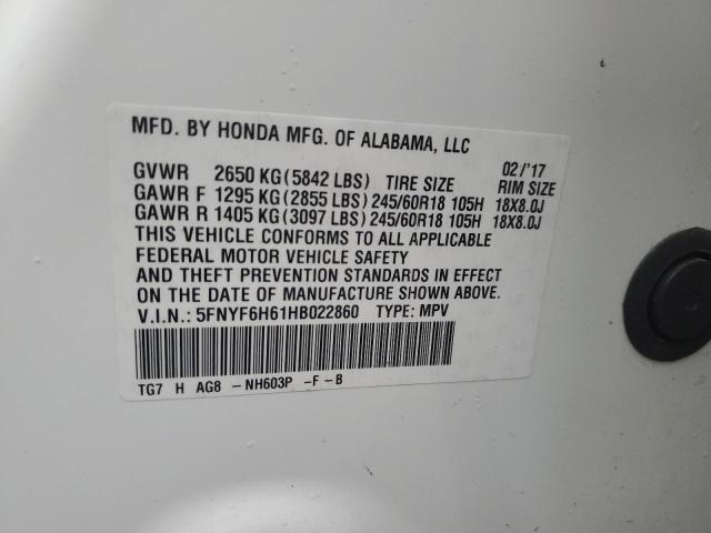 2017 HONDA PILOT EXL 5FNYF6H61HB022860