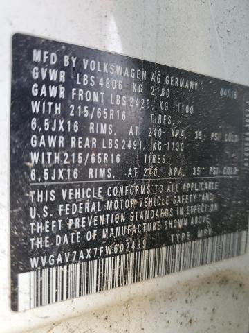 2015 VOLKSWAGEN TIGUAN S - WVGAV7AX7FW602499