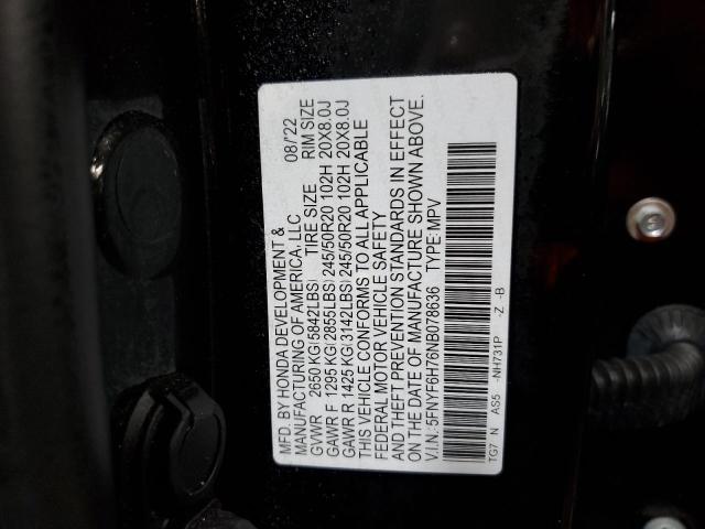 2022 HONDA PILOT BLAC - 5FNYF6H76NB078636