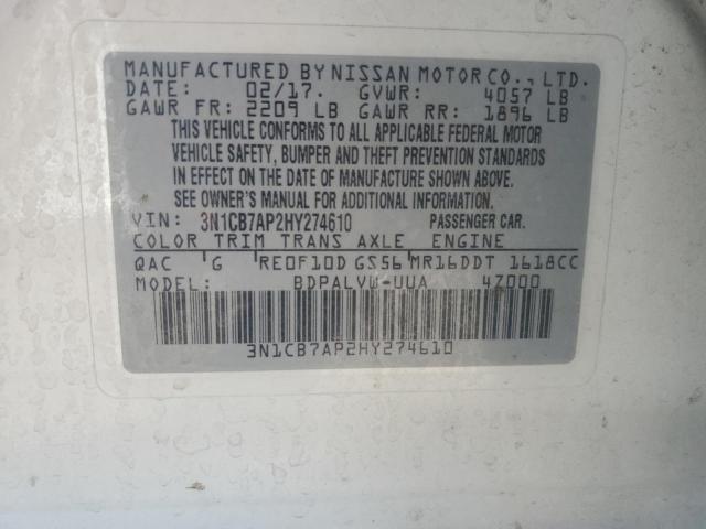 2017 NISSAN SENTRA SR - 3N1CB7AP2HY274610