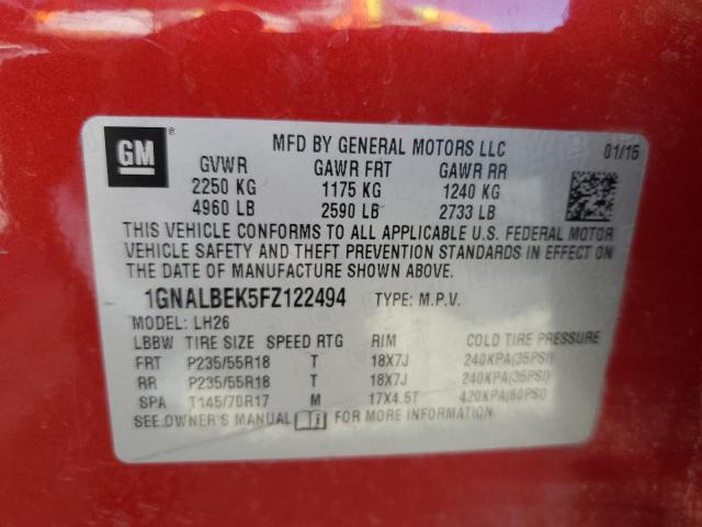 2015 CHEVROLET EQUINOX LT 1GNALBEK5FZ122494