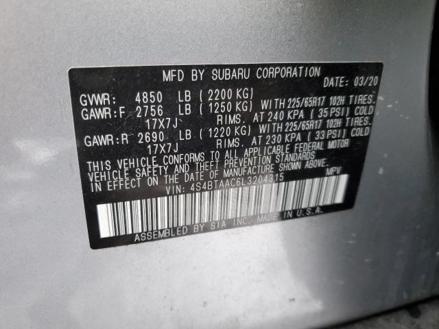 2020 SUBARU OUTBACK 4S4BTAAC6L3204315