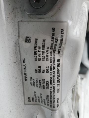 2022 TESLA MODEL 3 - 5YJ3E1EC1NF170240