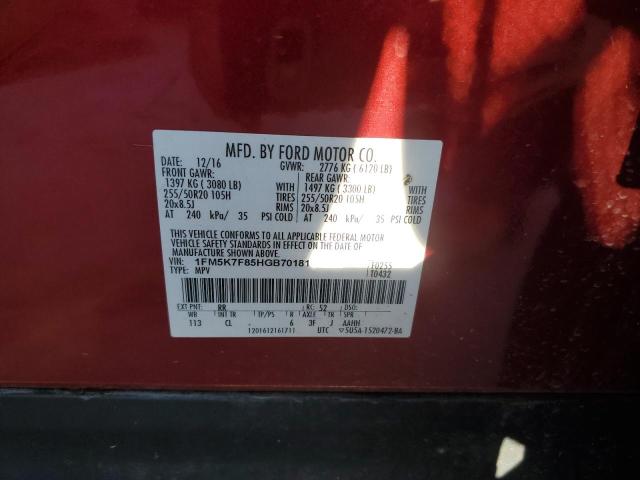 2017 FORD EXPLORER L 1FM5K7F85HGB70181