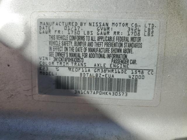 2017 NISSAN VERSA S - 3N1CN7AP0HK430573