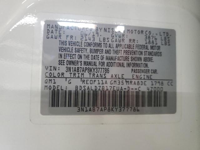2019 NISSAN SENTRA S 3N1AB7AP8KY377786