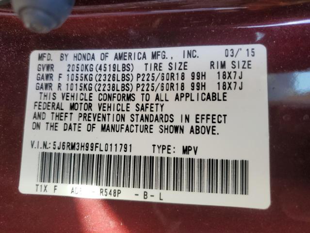 2015 HONDA CR-V TOURI - 5J6RM3H99FL011791