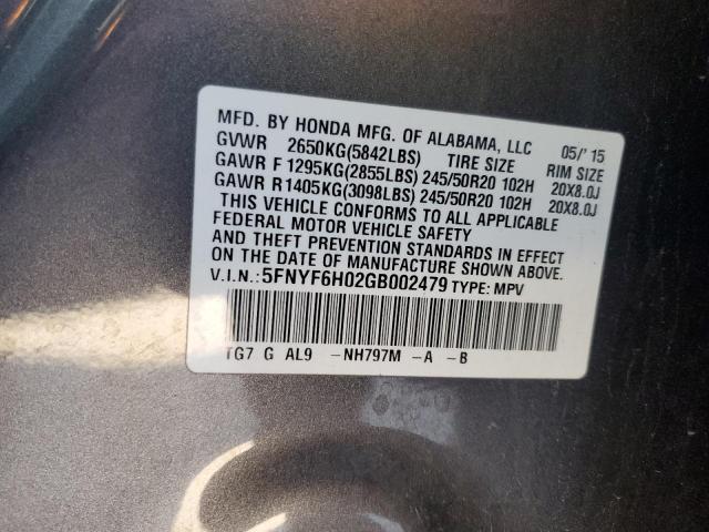 2016 HONDA PILOT ELIT - 5FNYF6H02GB002479