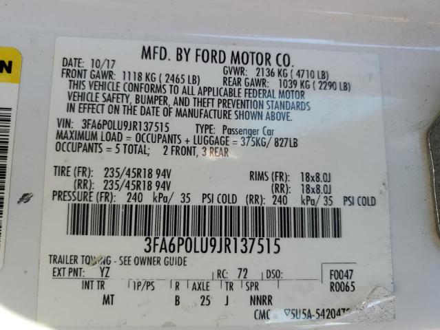 2018 FORD FUSION SE - 3FA6P0LU9JR137515