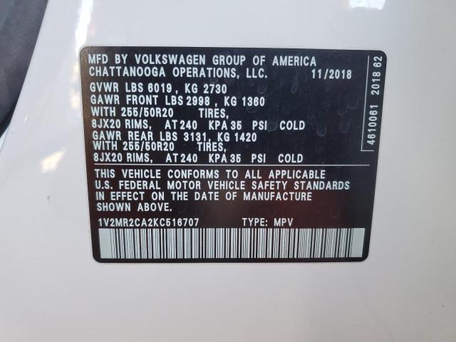 2019 VOLKSWAGEN ATLAS SEL - 1V2MR2CA2KC516707