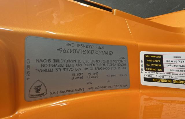 2016 LAMBORGHINI HURACAN ZHWUC2ZFXGLA04796