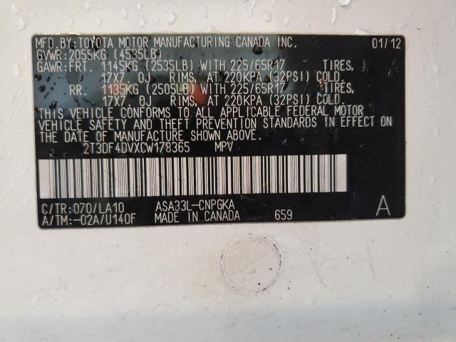 2T3DF4DVXCW178365 2012 TOYOTA RAV4