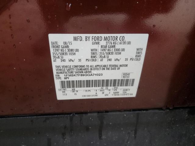 2016 FORD EXPLORER L - 1FM5K7F89GGA71023