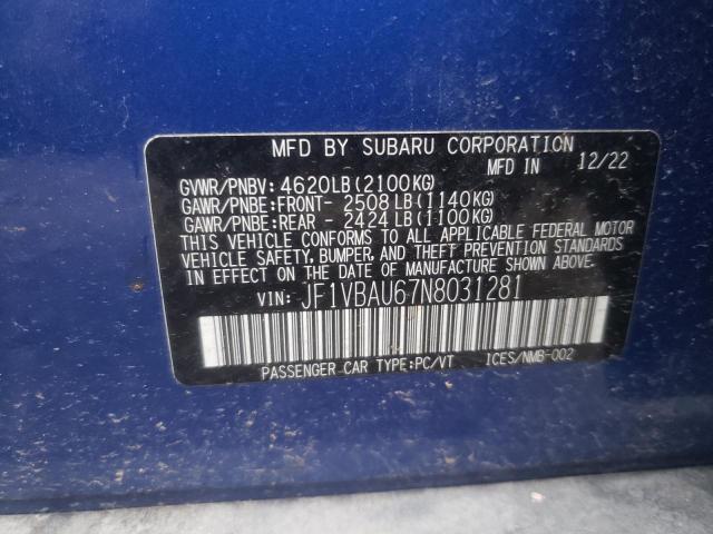 2022 SUBARU WRX GT JF1VBAU67N8031281
