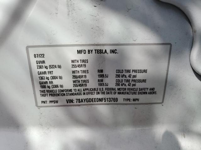 2022 TESLA MODEL Y - 7SAYGDEE0NF513769
