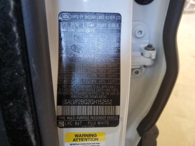 2016 LAND ROVER RANGE ROVE SALVP2BG2GH152552