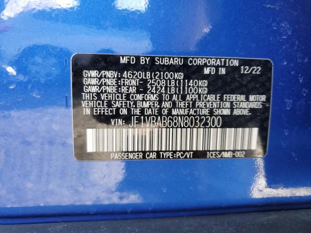 2022 SUBARU WRX JF1VBAB68N8032300