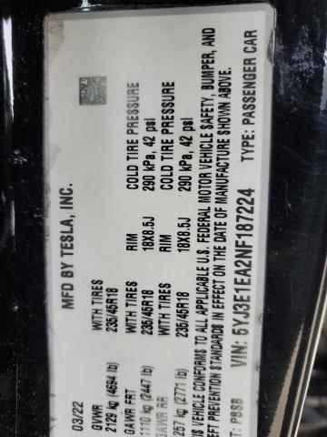 2022 TESLA MODEL 3 - 5YJ3E1EA2NF187224