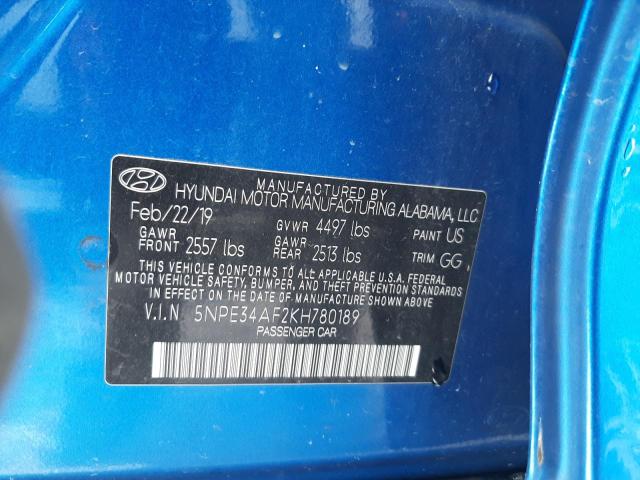 2019 HYUNDAI SONOTA 5NPE34AF2KH780189