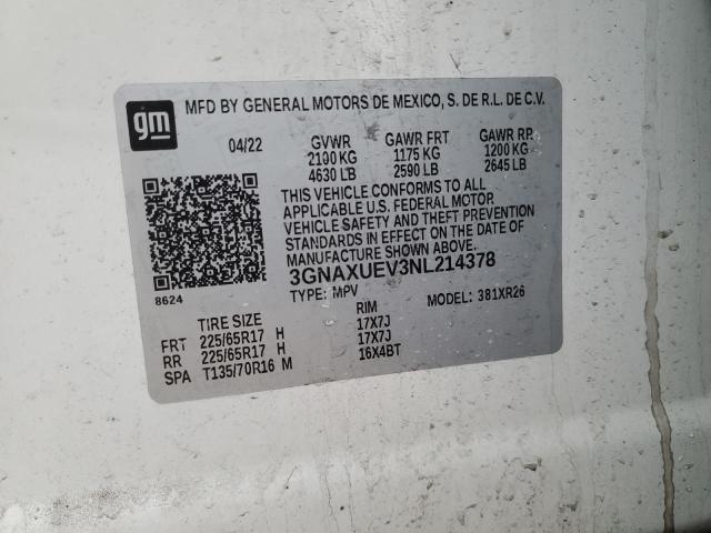 2022 CHEVROLET EQUINOX LT - 3GNAXUEV3NL214378