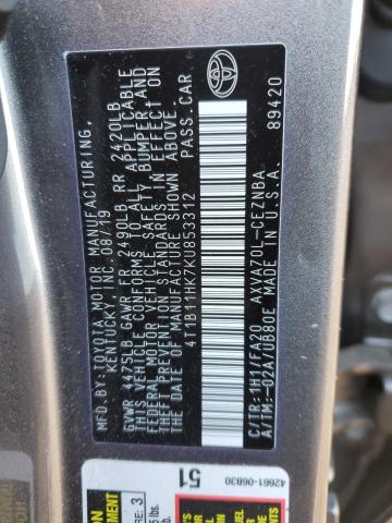 2019 TOYOTA CAMRY L 4T1B11HK7KU853312