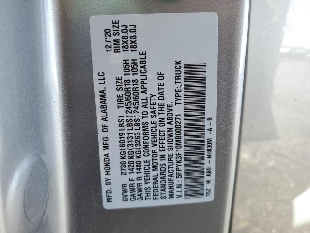 2021 HONDA RIDGELINE 5FPYK3F10MB000271