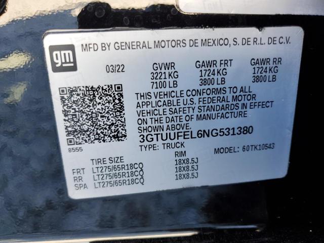 2022 GMC SIERRA K15 - 3GTUUFEL6NG531380
