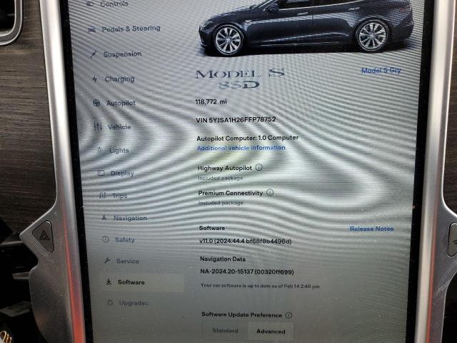 2015 TESLA MODEL S 85 5YJSA1H26FFP78752