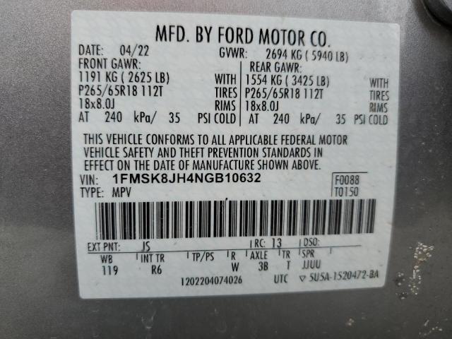 1FMSK8JH4NGB10632 2022 FORD EXPLORER