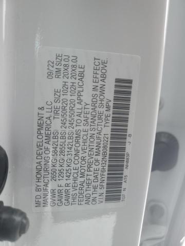 2022 HONDA PILOT SPOR - 5FNYF6H32NB080221